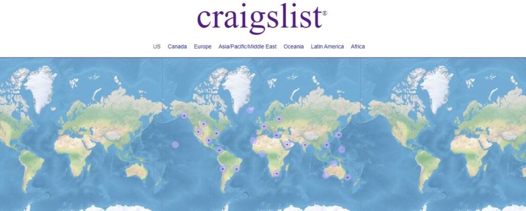 screenshot of craigslist website homepage