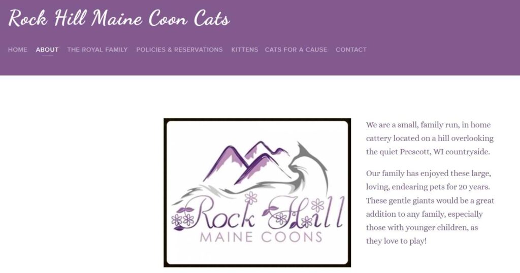 Screenshot of Rock Hill Maine Coon Cats Website Homepage